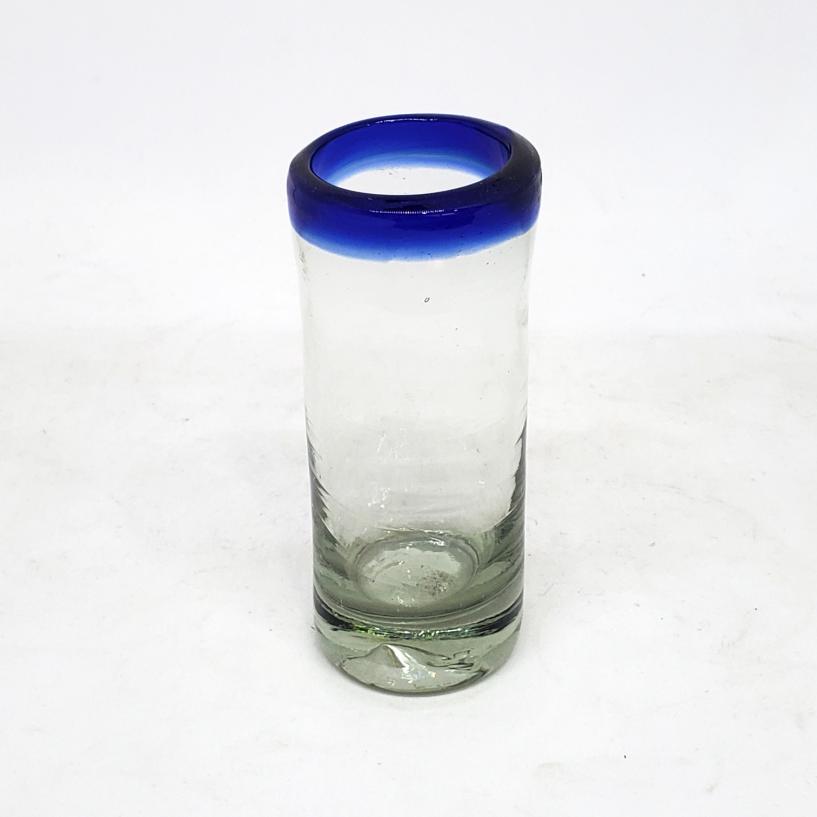 Wholesale MEXICAN GLASSWARE / Cobalt Blue Rim 2 oz Tequila Shot Glasses  / These shot glasses bordered in cobalt blue are perfect for sipping your favorite tequila or any other liquor.